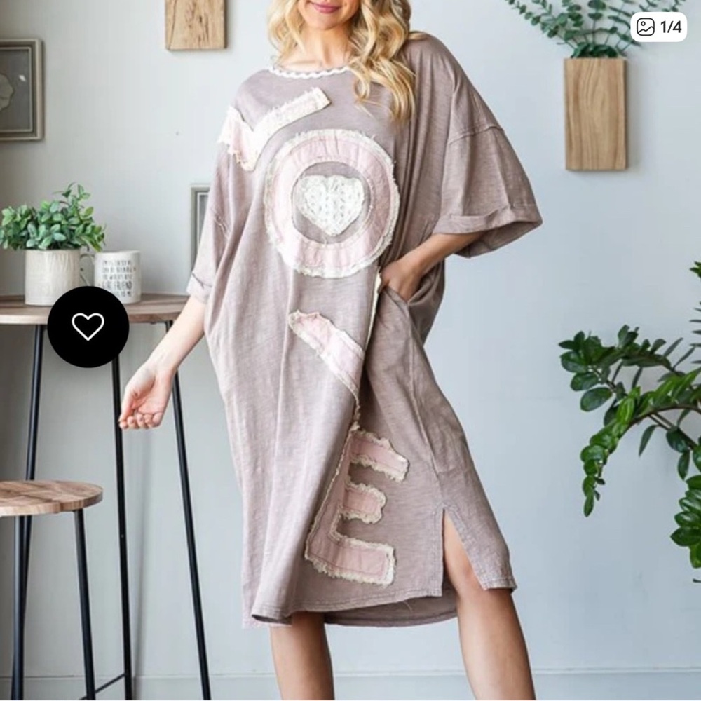 Oli & Hali Taupe Midi Dress with Blush Patchwork Heart